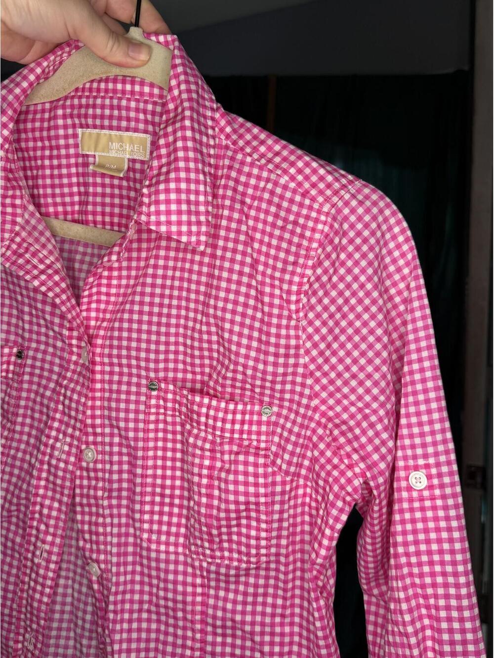 Michael Kors Plaid Gingham Long Sleeve Button-Up (Petite M)